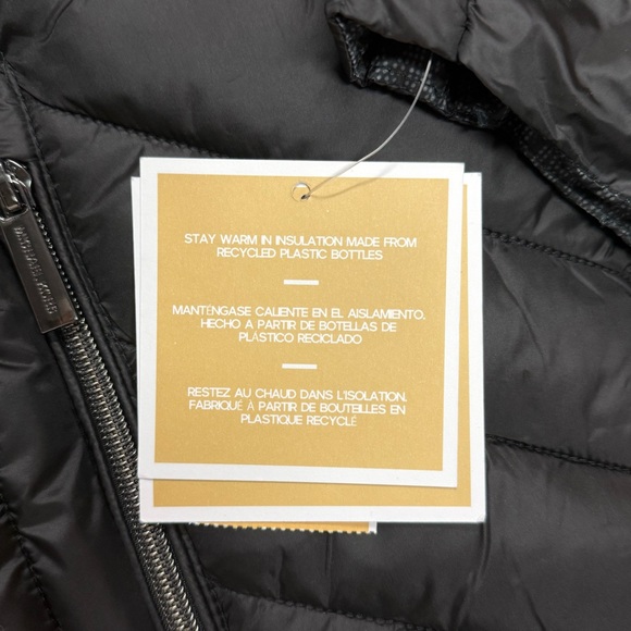 NWT MICHAEL MICHAEL KORS Hooded Packable Chevron Quilted Jacket Black - Picture 10 of 12